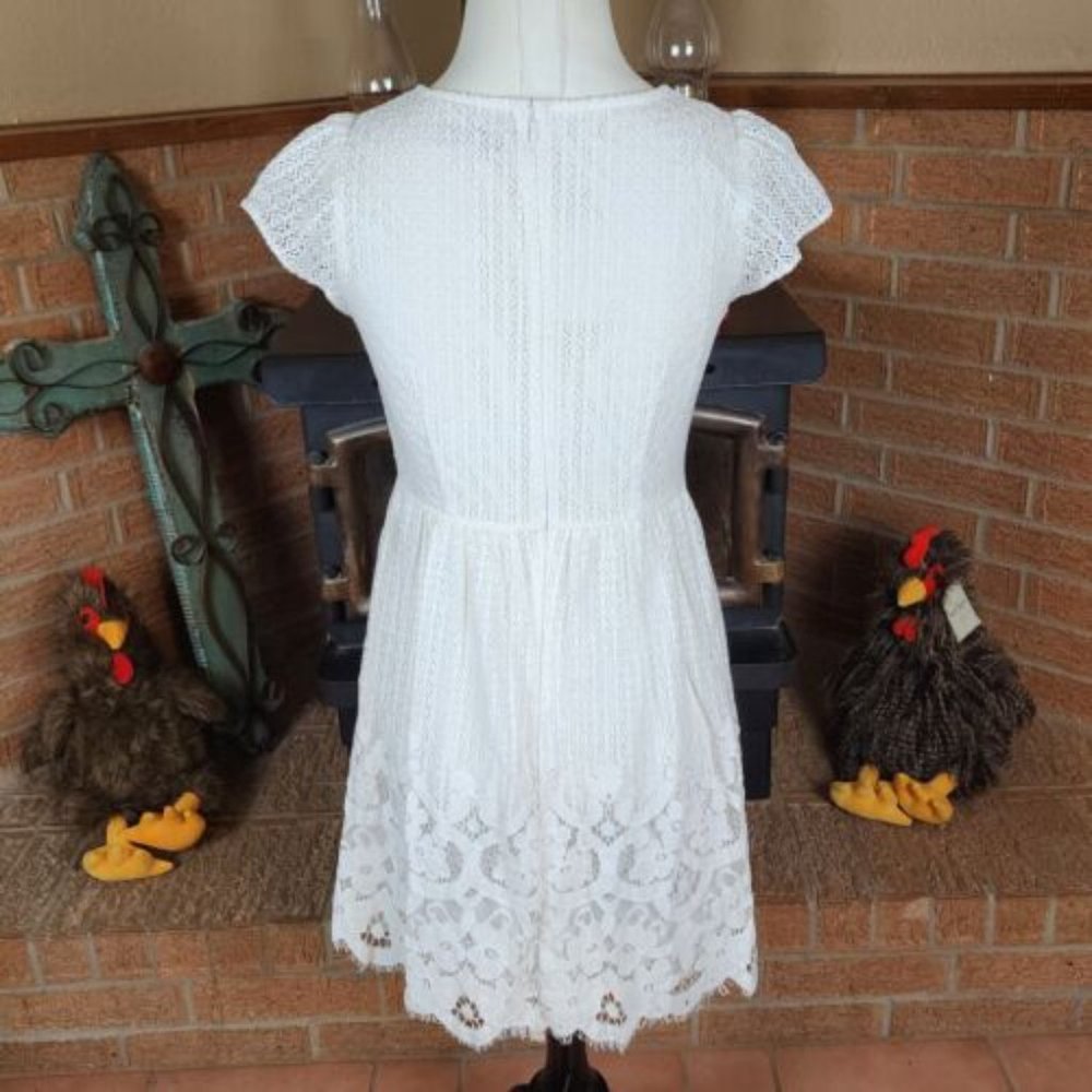 Loft White Lacy Scalloped Midi Spring Dress Size 2 - Picture 3 of 8